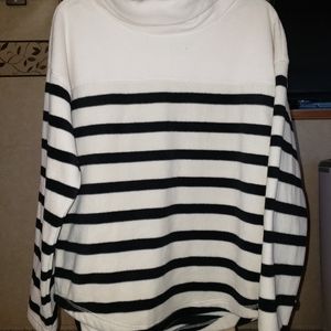 Ladies white sweater with black stripes
